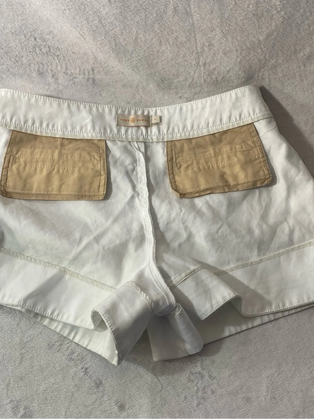 Tory Burch Women’s Shorts Chino Flat Front Side Zip Pockets White Size 6